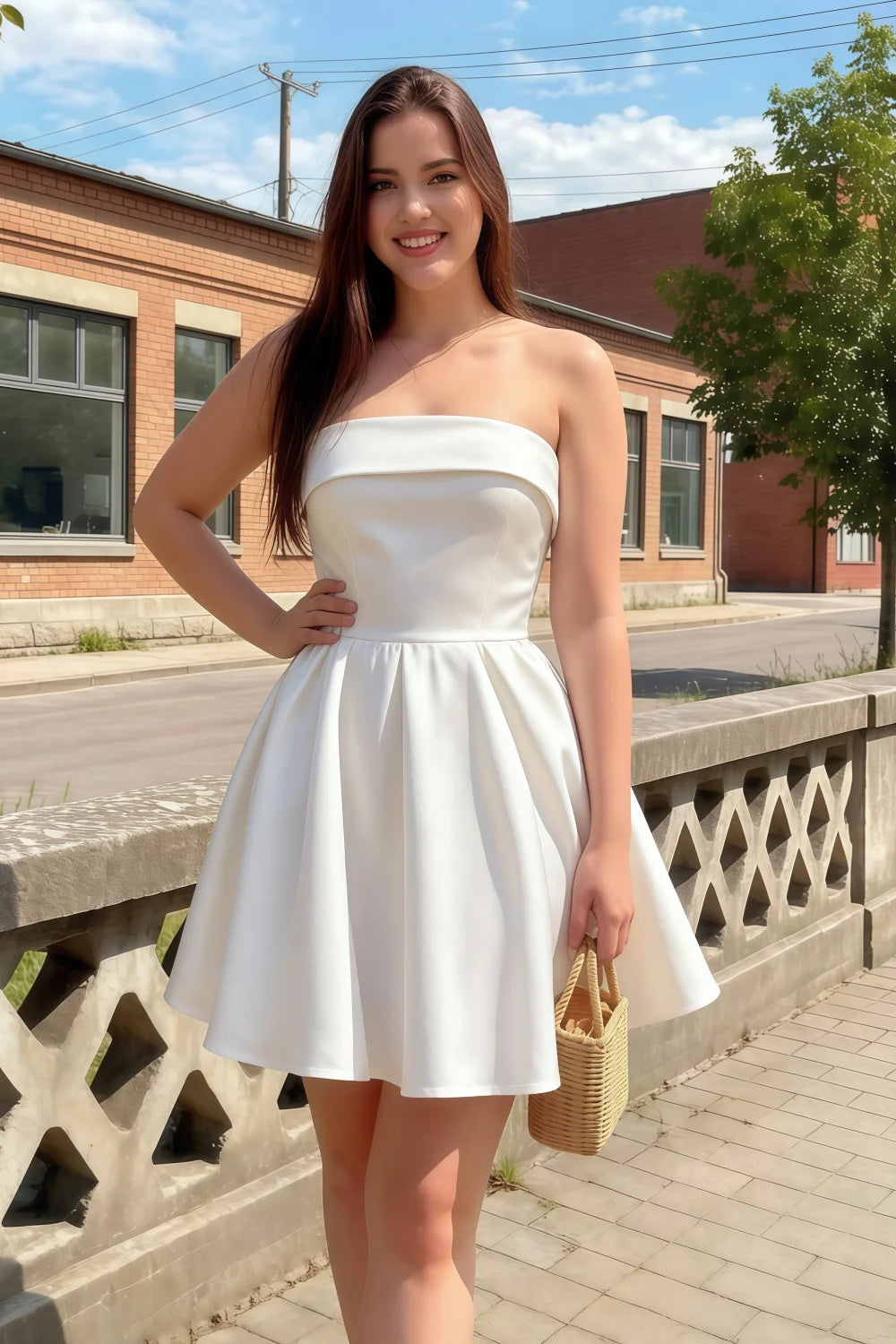 Cara White Women's Smocked-bodice Fit & Flare Mini Dress