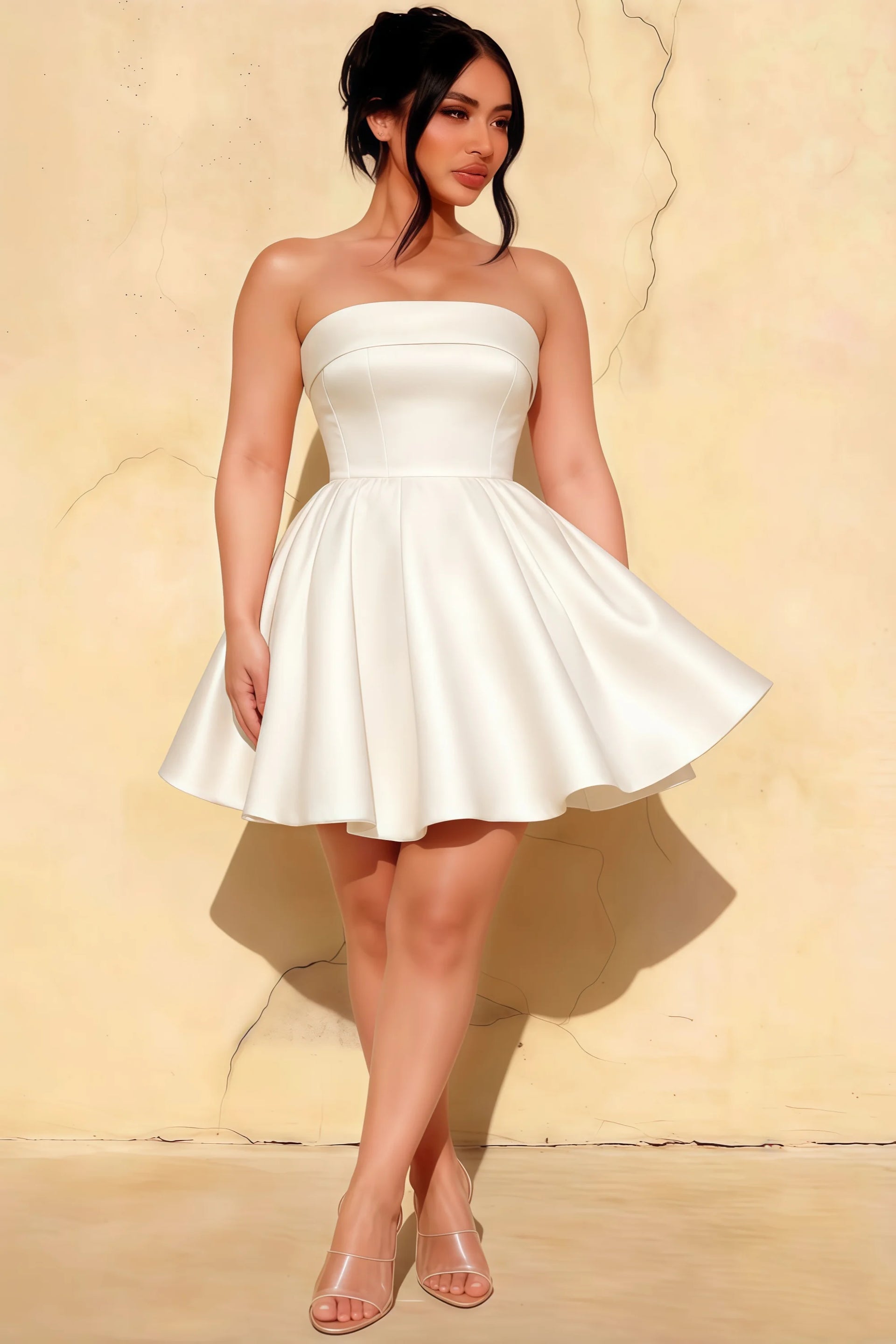 Cara White Women's Smocked-bodice Fit & Flare Mini Dress
