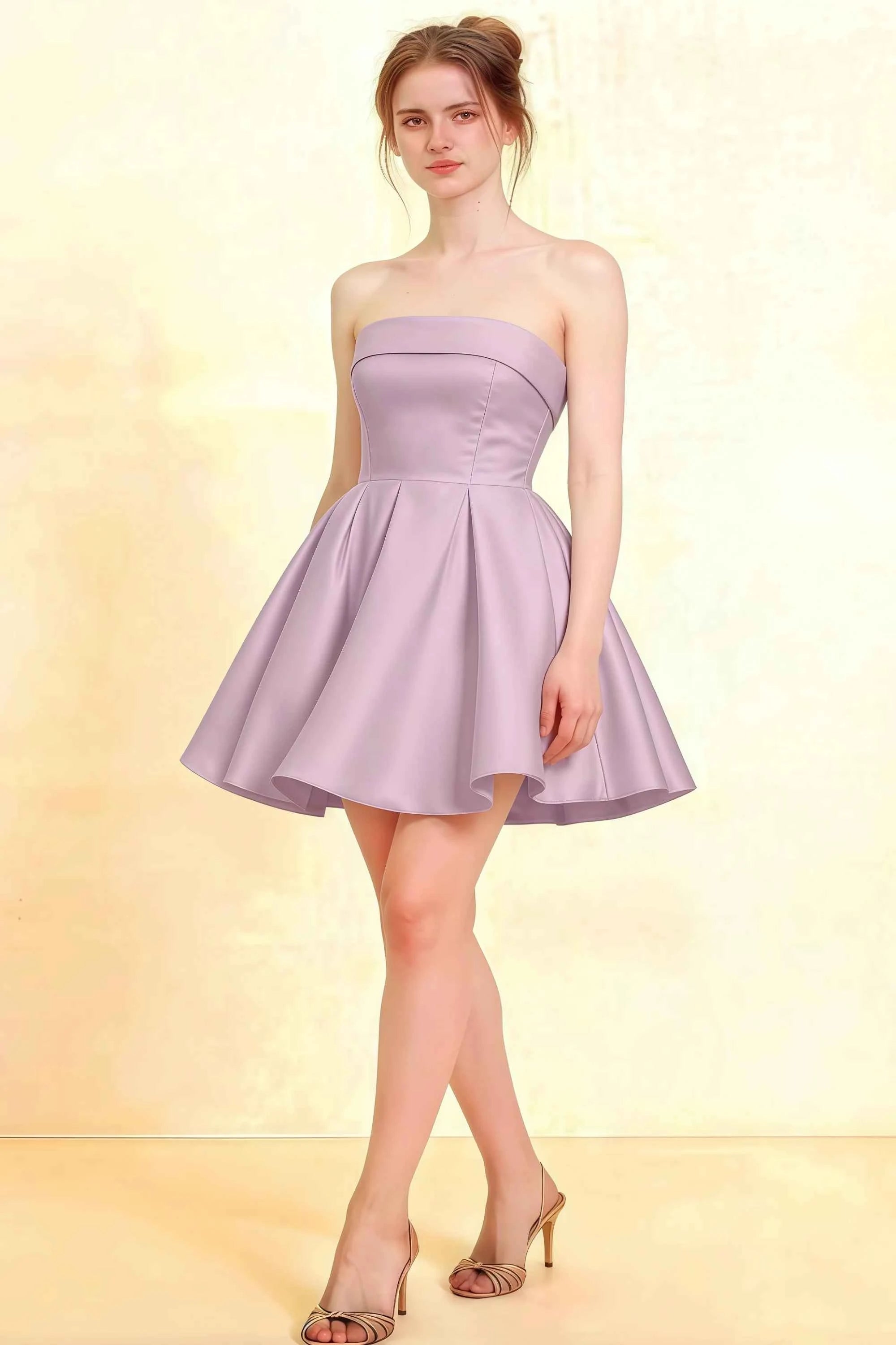 LVLVS Women's Stretch Crepe Cara Wisteria Dress - Smocked Strapless Fit & Flare Mini Dress for Bridesmaid, Cocktail Parties, and Formal Events Imagen principal del producto