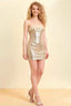 Carina Champagne Sequin Strapless Mini Sheath Dress with Satin Trim