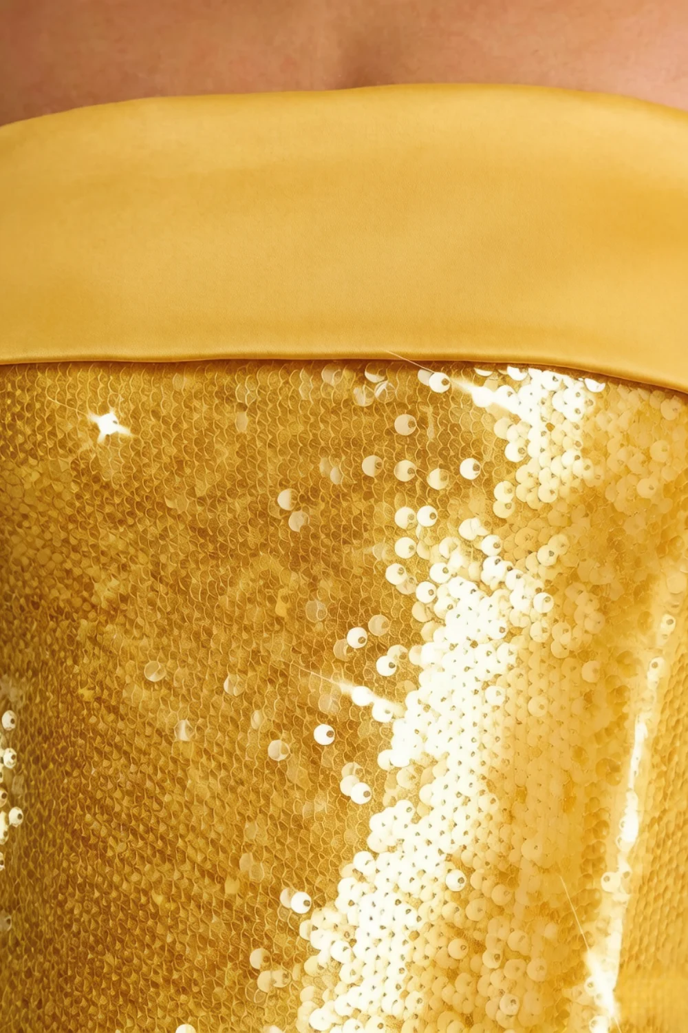 Carina Gold Sequin Strapless Mini Sheath Dress with Satin Trim