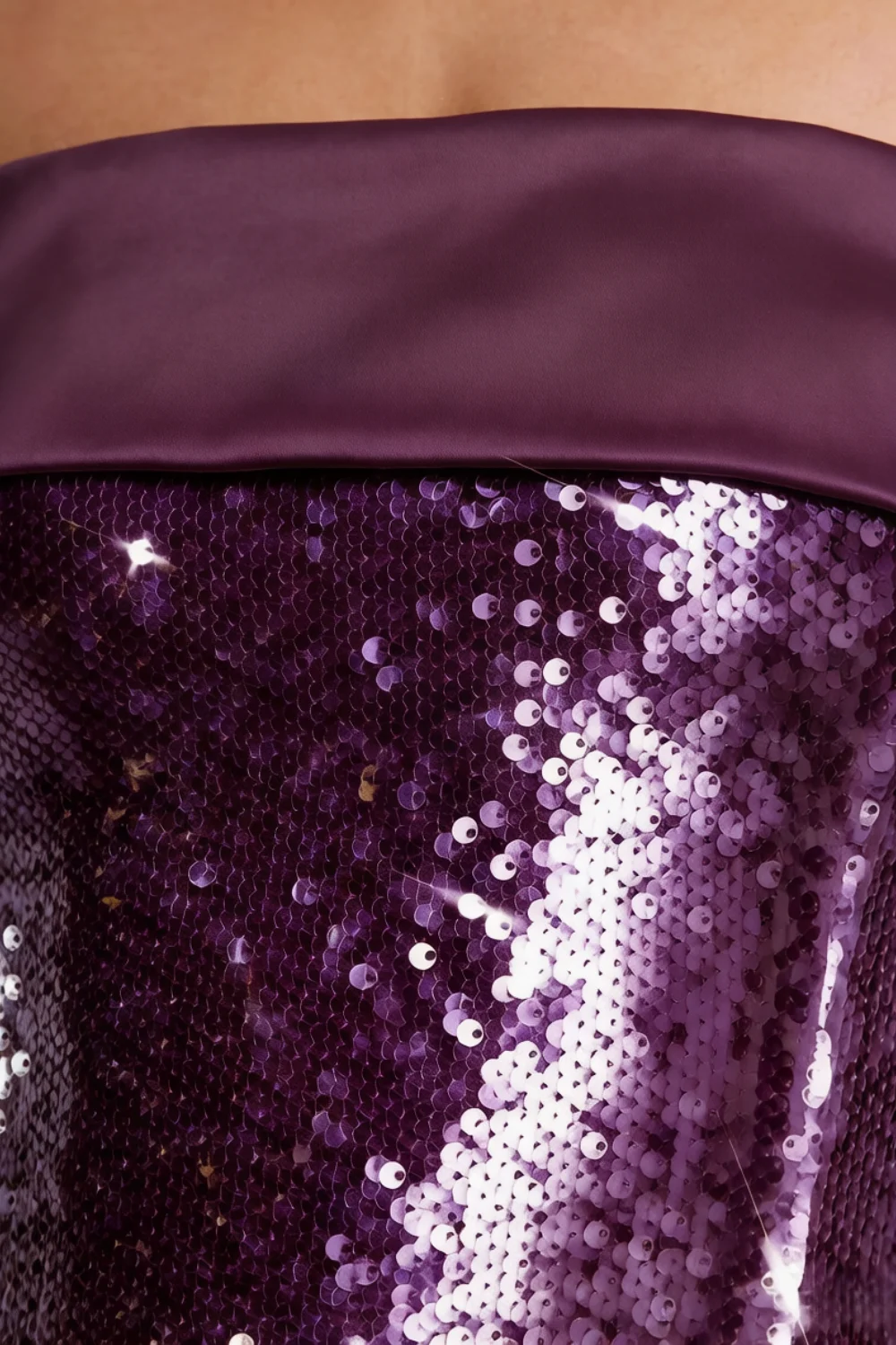 Carina Grape Sequin Strapless Mini Sheath Dress with Satin Trim