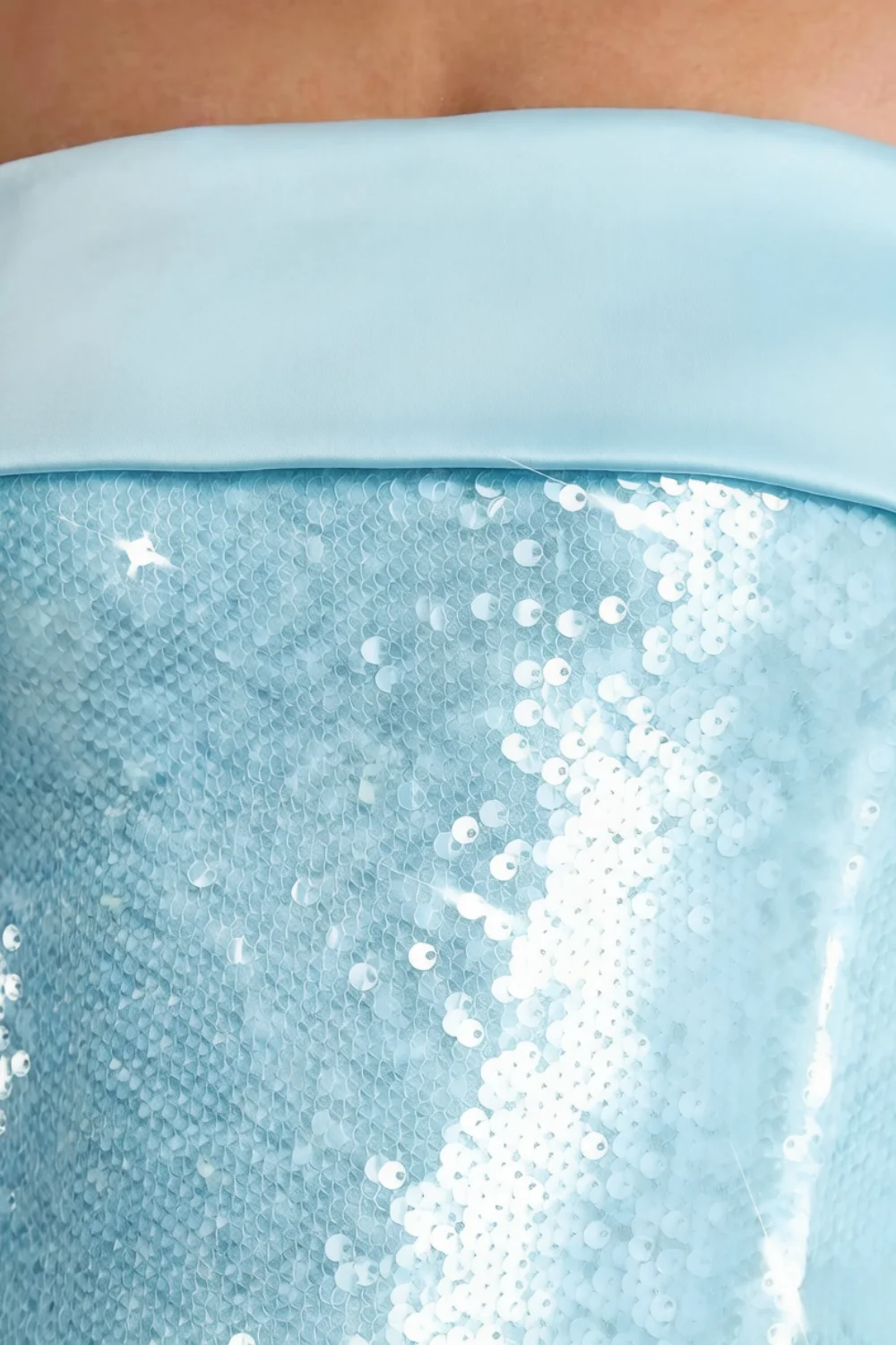 Carina Light Blue Sequin Strapless Mini Sheath Dress with Satin Trim