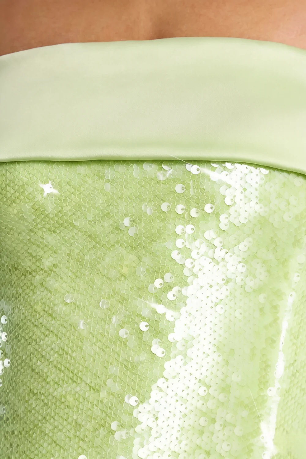 Carina Light Green Sequin Strapless Mini Sheath Dress with Satin Trim