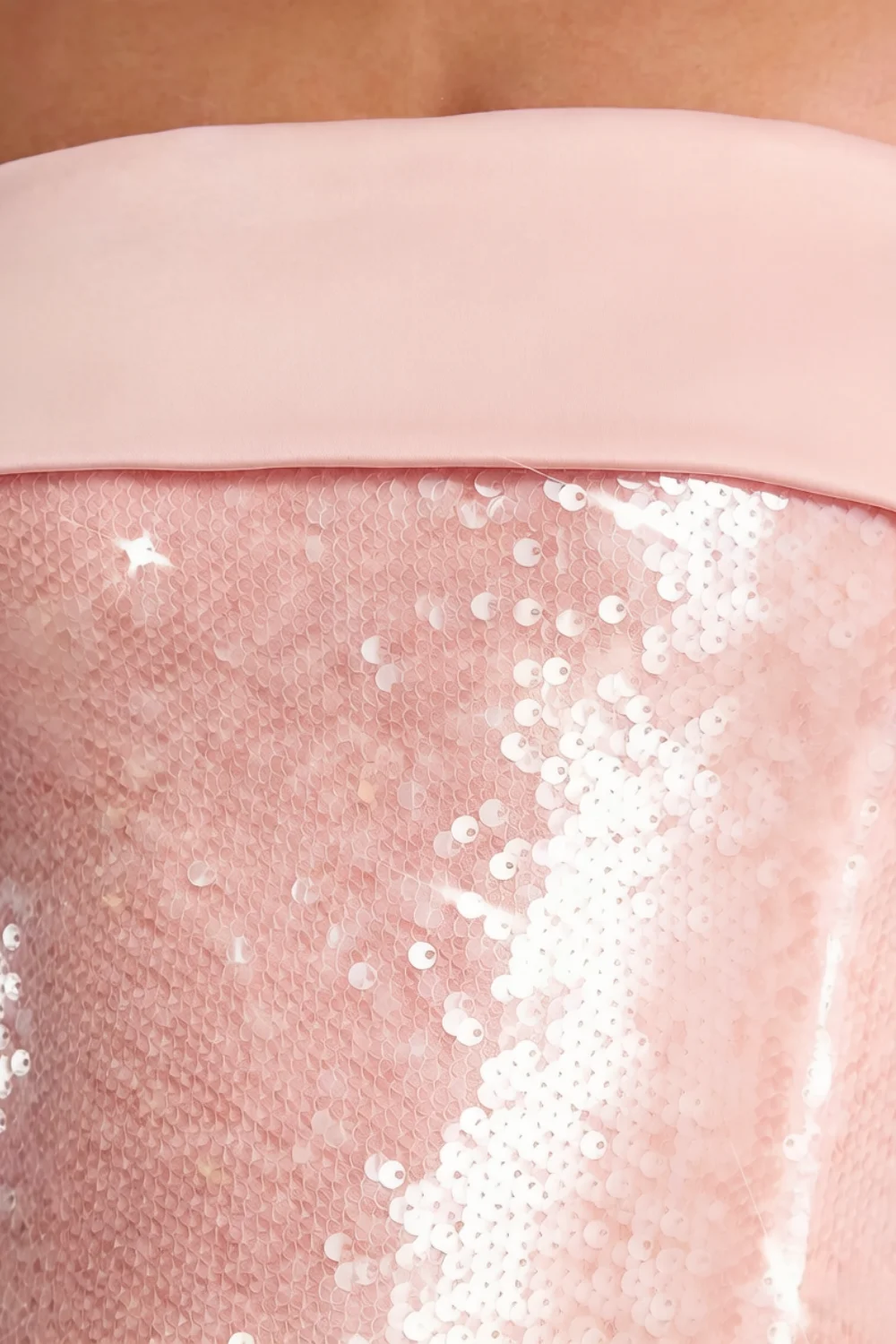 Carina Light Pink Sequin Strapless Mini Sheath Dress with Satin Trim