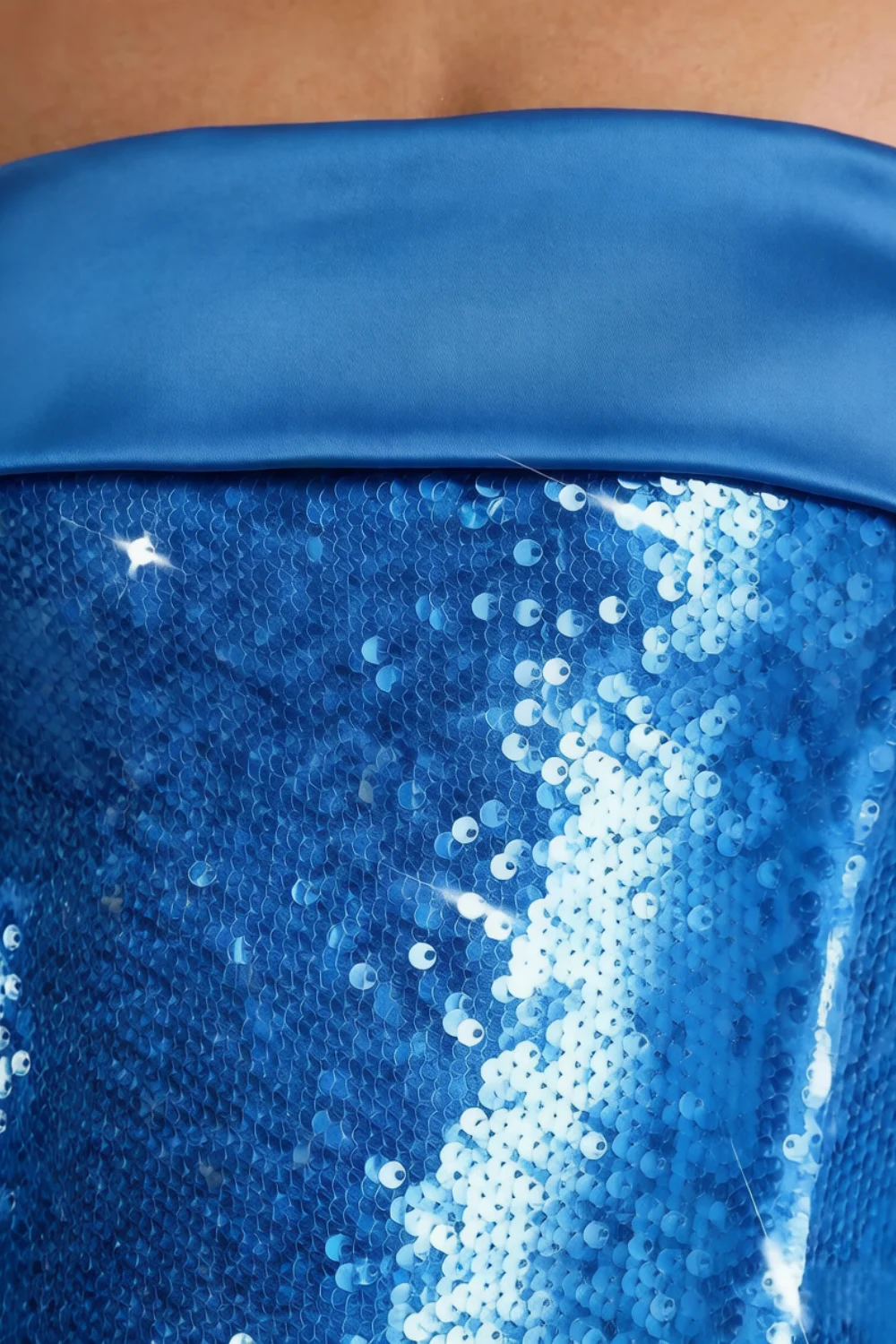Carina Royal Blue Sequin Strapless Mini Sheath Dress with Satin Trim