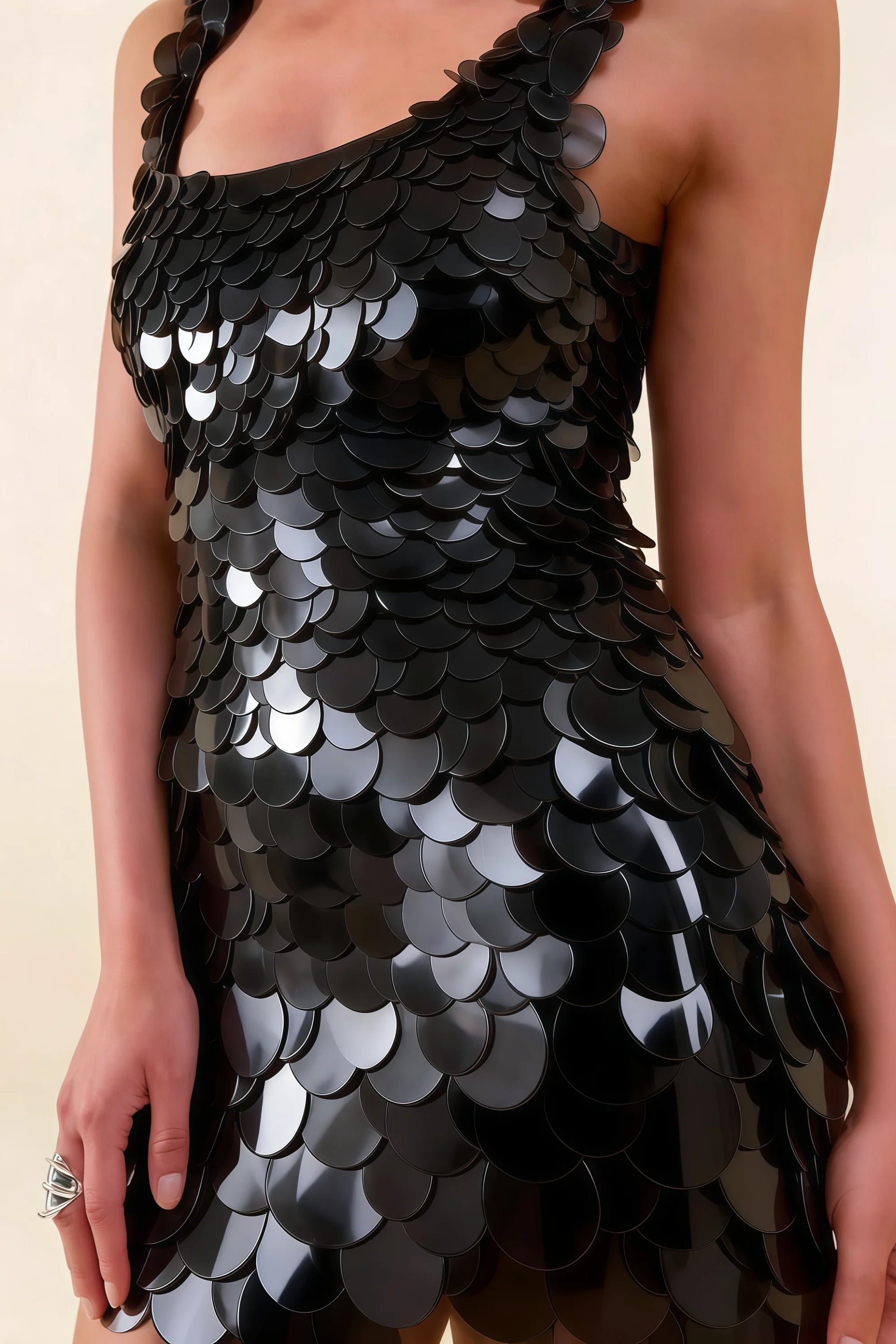 Caroline Black Sequin Bodycon Mini Dress with Square Neckline