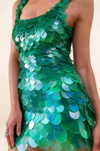 Close Up LVLVS Caroline Green Sequin Bodycon Mini Dress Sequin Texture Square Neckline for Party