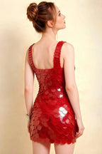 Elegant back design of LVLVS Caroline red sequin dress, backless style ideal for prom or formal dance
