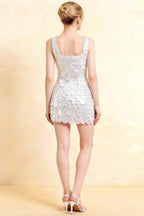 Back View of LVLVS Caroline White Sequin Bodycon Mini Dress with Square Neckline for Formal Event