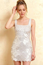 LVLVS Caroline White Sequin Bodycon Mini Dress with Square Neckline for Day Party