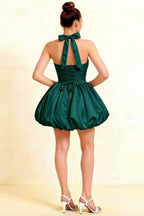 Carolyn Emerald Green Lace-up Halter Mini Dress with Ruching