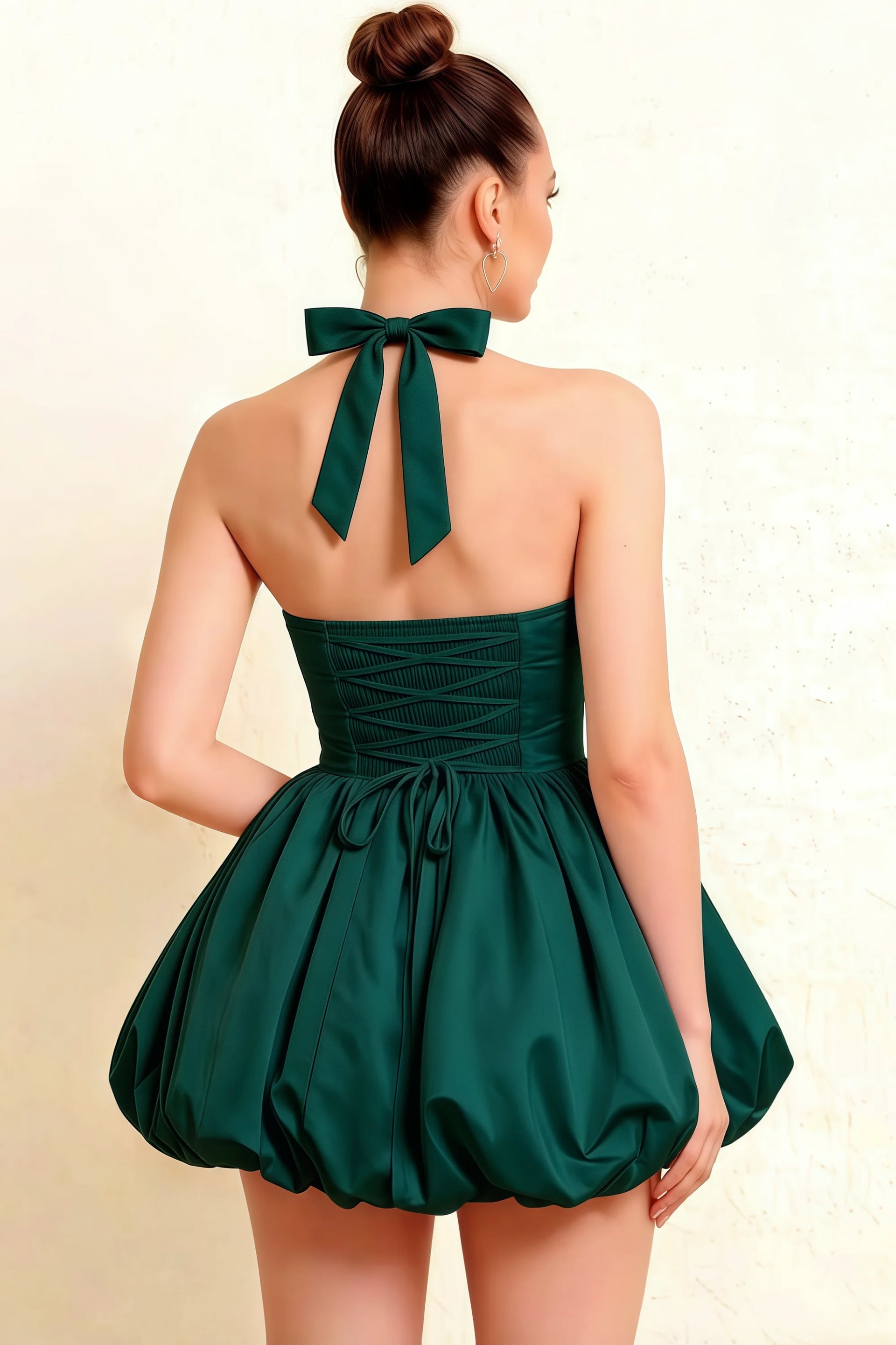Carolyn Emerald Green Lace-up Halter Mini Dress with Ruching