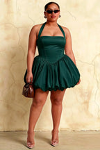 Carolyn Emerald Green Lace-up Halter Mini Dress with Ruching