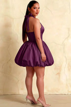 Carolyn Grape Lace-up Halter Mini Dress with Ruching