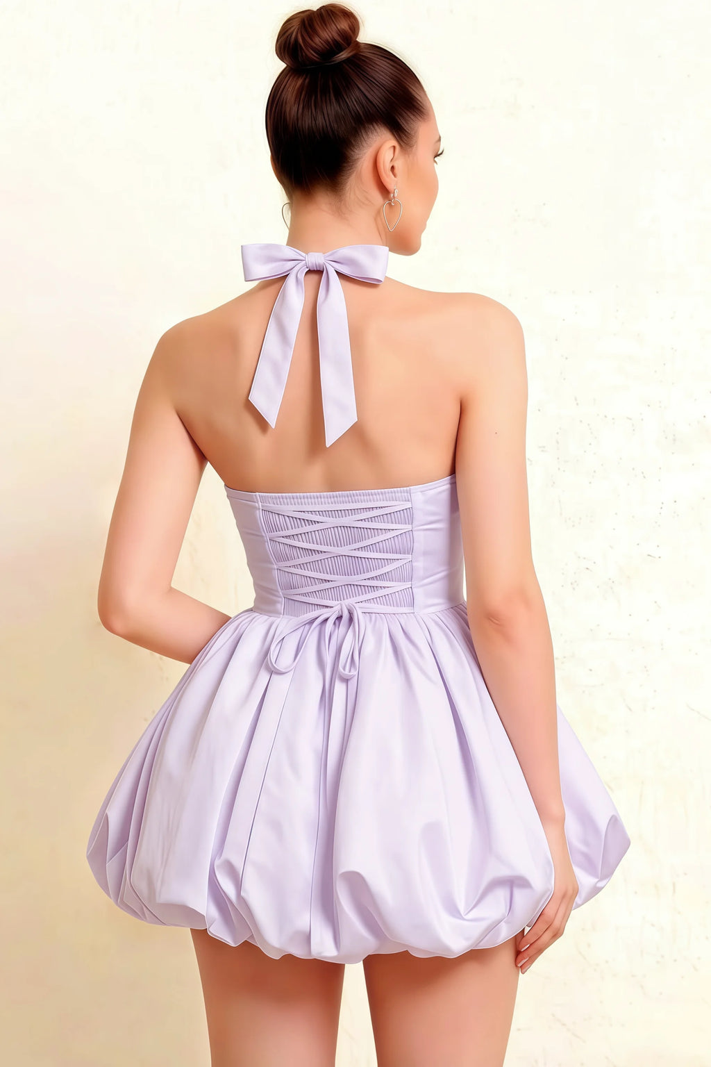 Carolyn Lavender Lace-up Halter Mini Dress with Ruching