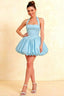 Carolyn Light Blue Lace-up Halter Mini Dress with Ruching