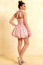 Carolyn Light Pink Lace-up Halter Mini Dress with Ruching