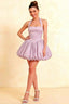 Carolyn Lilac Lace-up Halter Mini Dress with Ruching