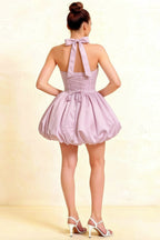 Carolyn Lilac Lace-up Halter Mini Dress with Ruching