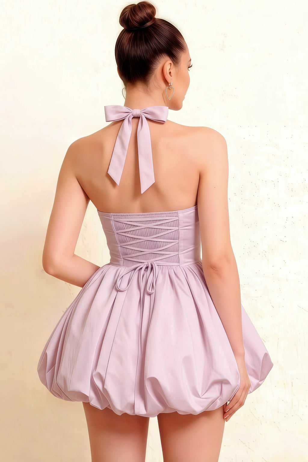 Carolyn Lilac Lace-up Halter Mini Dress with Ruching