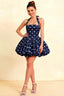 Carolyn Navy Polka Dot Lace-up Halter Mini Dress with Ruching
