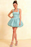 Carolyn Powder Blue Lace-up Halter Mini Dress with Ruching