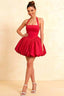 Carolyn Red Lace-up Halter Mini Dress with Ruching