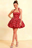 Carolyn Red Polka Dot Lace-up Halter Mini Dress with Ruching
