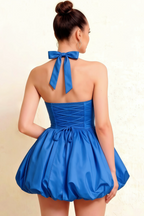 Carolyn Royal Blue Lace-up Halter Mini Dress with Ruching
