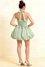 Carolyn Sage Green Lace-up Halter Mini Dress with Ruching