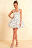 Carolyn White Polka Dot Lace-up Halter Mini Dress with Ruching