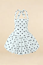 Carolyn White Polka Dot Lace-up Halter Mini Dress with Ruching
