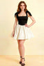 Cassandra Black and White Bow Straps Mini Skater Dress with Square Neckline