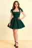 Cassandra Emerald Green Bow Straps Mini Skater Dress with Square Neckline