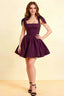 Cassandra Grape Bow Straps Mini Skater Dress with Square Neckline