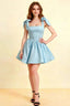 LVLVS Cassandra Dress Light Blue Stretch Crepe Square Neck Bow Straps Mini Skater Dress for Bridesmaid Casual Homecoming Party Cocktail Semi Formal
