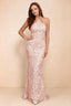 Cassandra Light Pink 3D Floral Halter Mermaid Maxi Dress