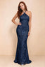 Cassandra Navy 3D Floral Halter Mermaid Maxi Dress