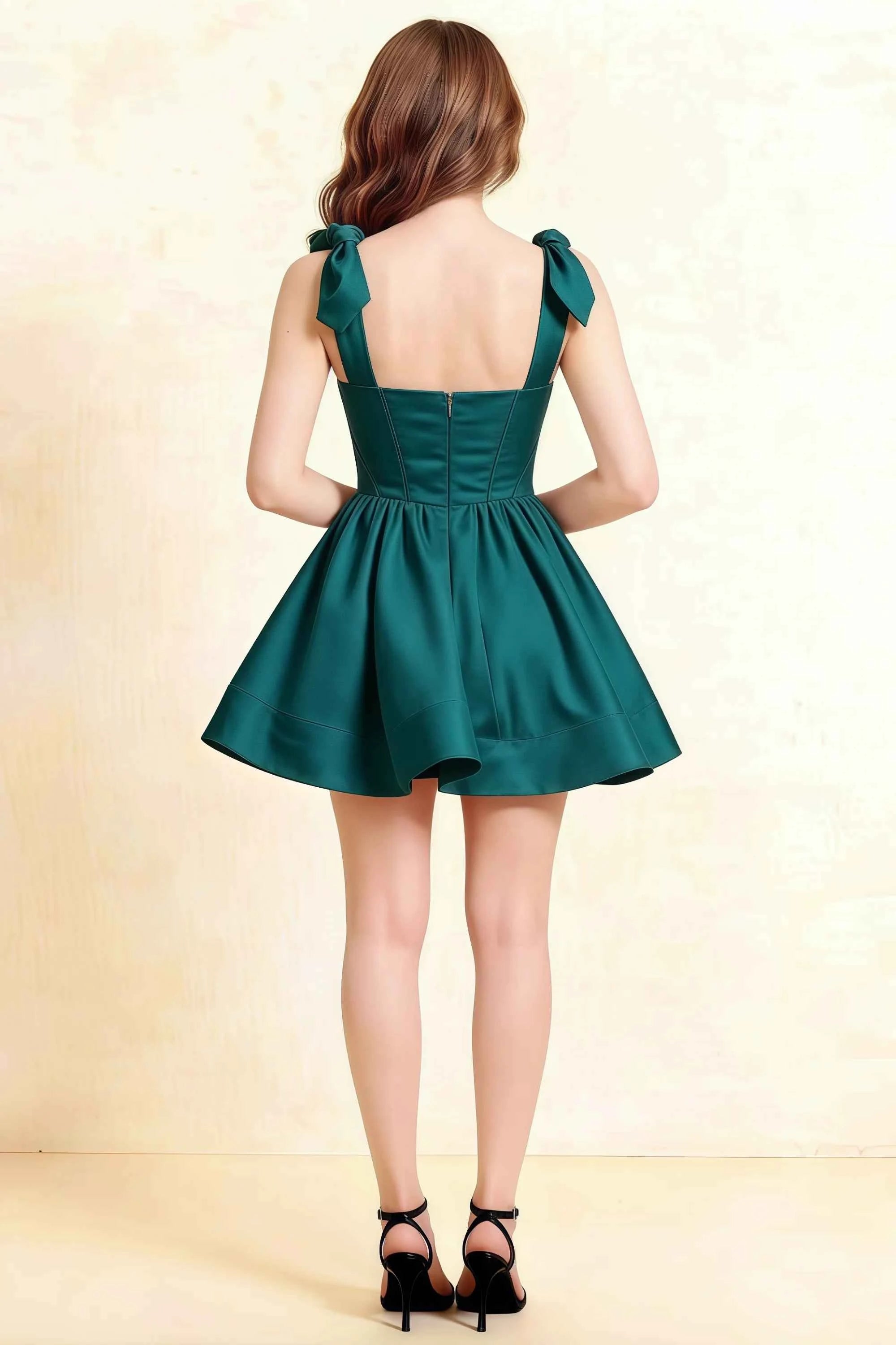 Cassandra Peacock Bow Straps Mini Skater Dress with Square Neckline Secondary image