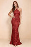 Cassandra Red 3D Floral Halter Mermaid Maxi Dress