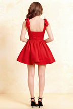 Back View of LVLVS Cassandra Stretch Crepe Red Dress with Corset Detail for Cocktail Events and Prom
