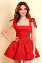 Close Up Studio Shot of LVLVS Cassandra Red Dress Perfect for Homecoming and Birthday Celebrations