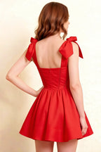 Half Back View of LVLVS Cassandra Red Bow Mini Skater Dress Ideal for Formal Dinners and Wedding Guests