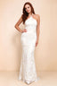Cassandra White 3D Floral Halter Mermaid Maxi Dress