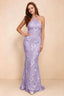 Cassandra Wisteria 3D Floral Halter Mermaid Maxi Dress