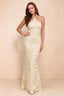 Cassandra Yellow 3D Floral Halter Mermaid Maxi Dress