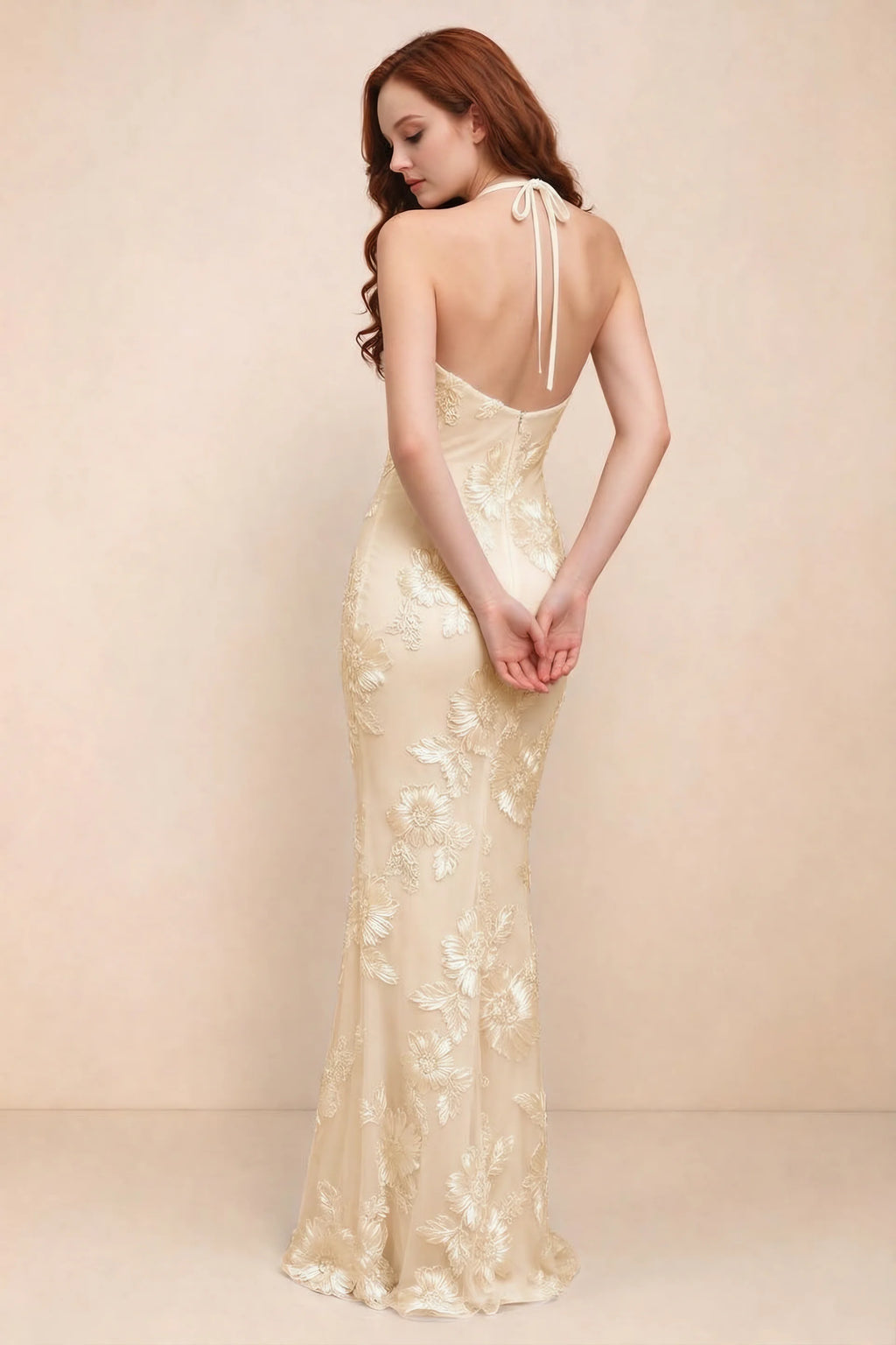 Cassandra Yellow 3D Floral Halter Mermaid Maxi Dress