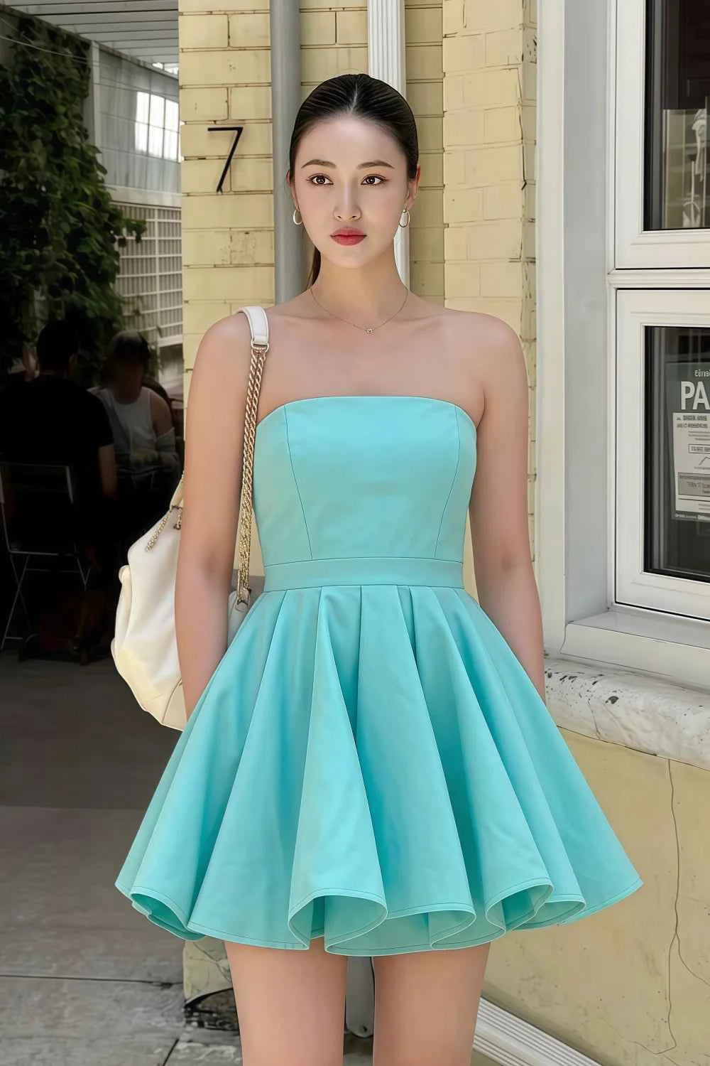 Catherine Aqua Bandeau Ruffle Mini Dress