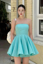 Catherine Aqua Bandeau Ruffle Mini Dress